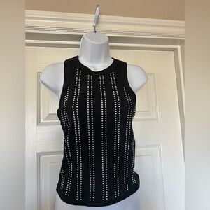 Zara Black Sleeveless Top with Studded Design, NWT, Size M